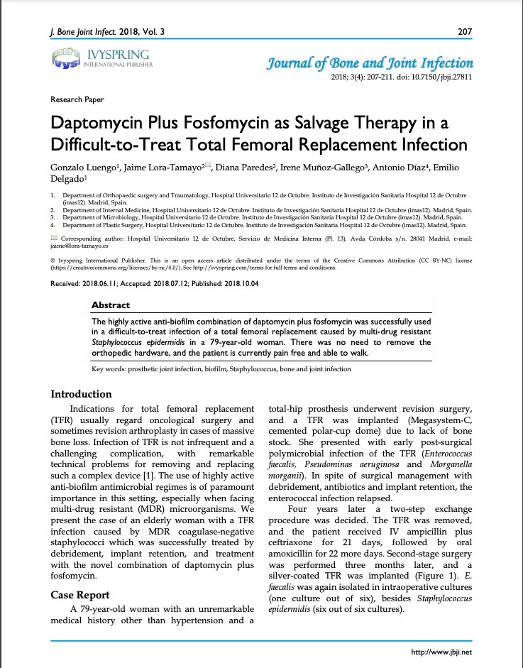 Daptomycin Plus Fosfomycin as Salvage Therapy in a TFR Case