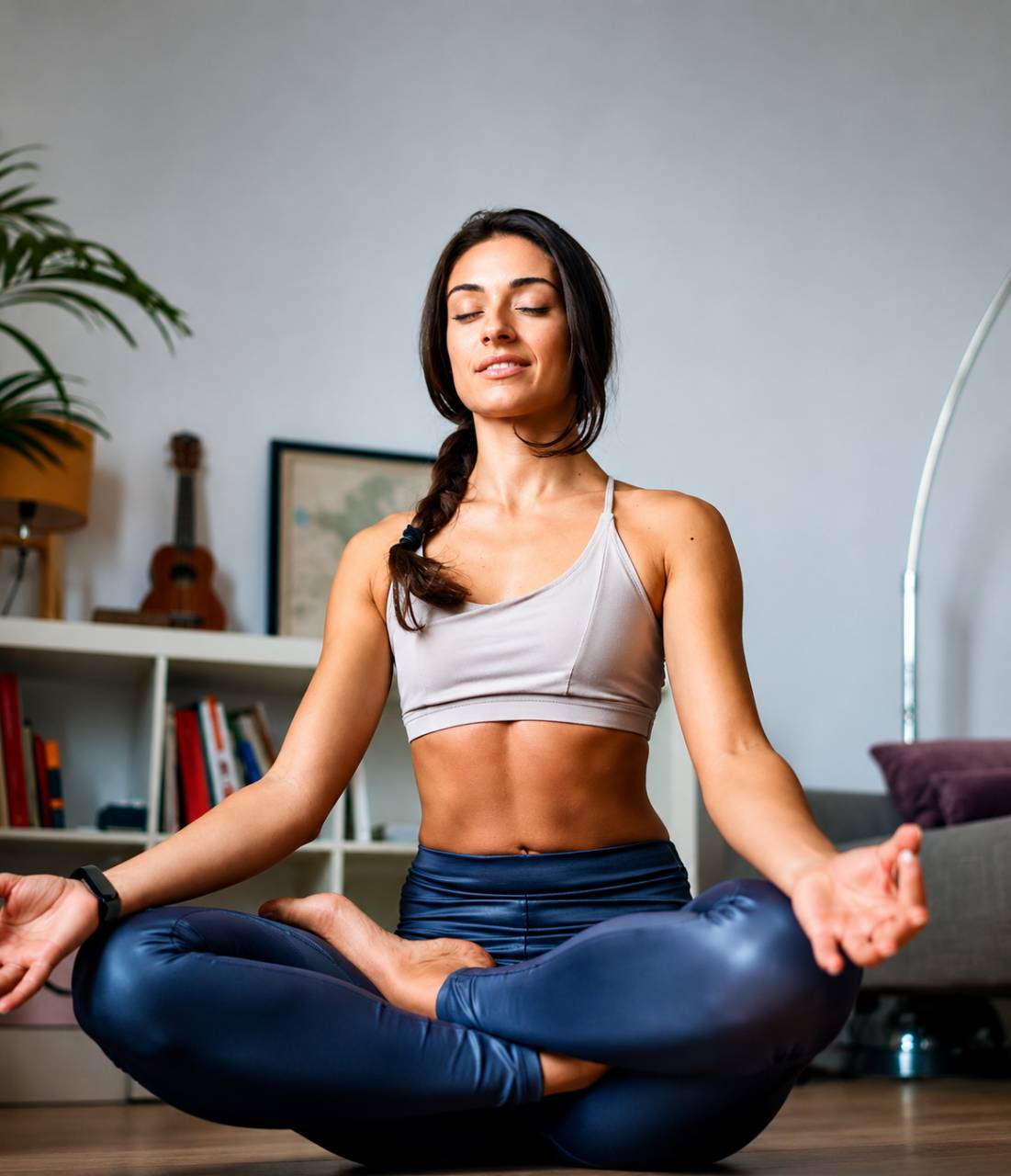 Healthcare professional practising mindfulness meditation to promote wellbeing, focus and compassionate patient care.
