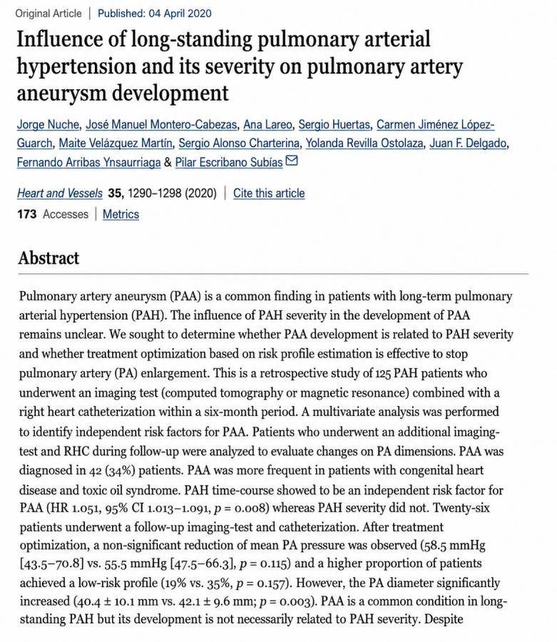 Influence of Chronic PAH Severity on Pulmonary Artery Aneurysm